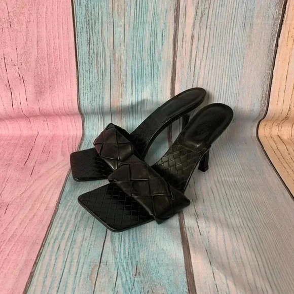 Black charlotte russe open toe slip on high heel sandals square toe - Picture 5 of 9